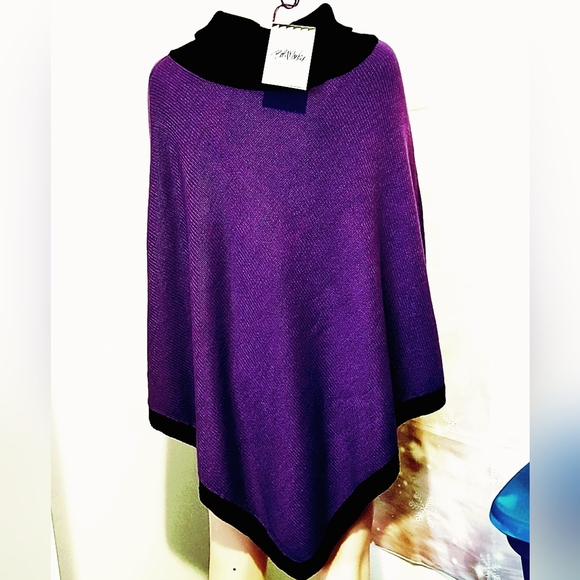 NEW VINTAGE BOB MACKIE EMBROIDERED PURPLE PONCHO WOMEN'S SIZE 1X (1990s) - Picture 3 of 7